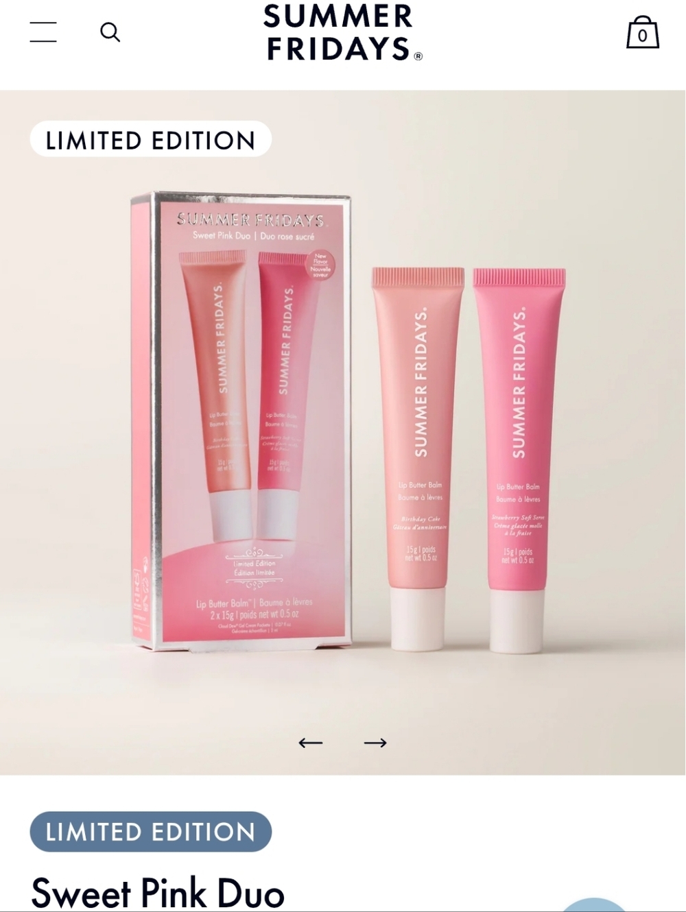 Summer Fridays Sweet Pink Duo Lip Butter Balm - Birthday Cake & Strawberry